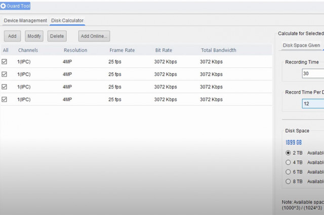 Dorani CCTV Guard Tool disk calculator & search