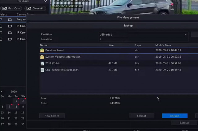 Back up footage from Dorani NVR to USB drive
